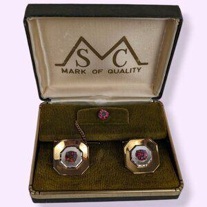 Vintage Red Glass Cufflink & Tie Pin Set